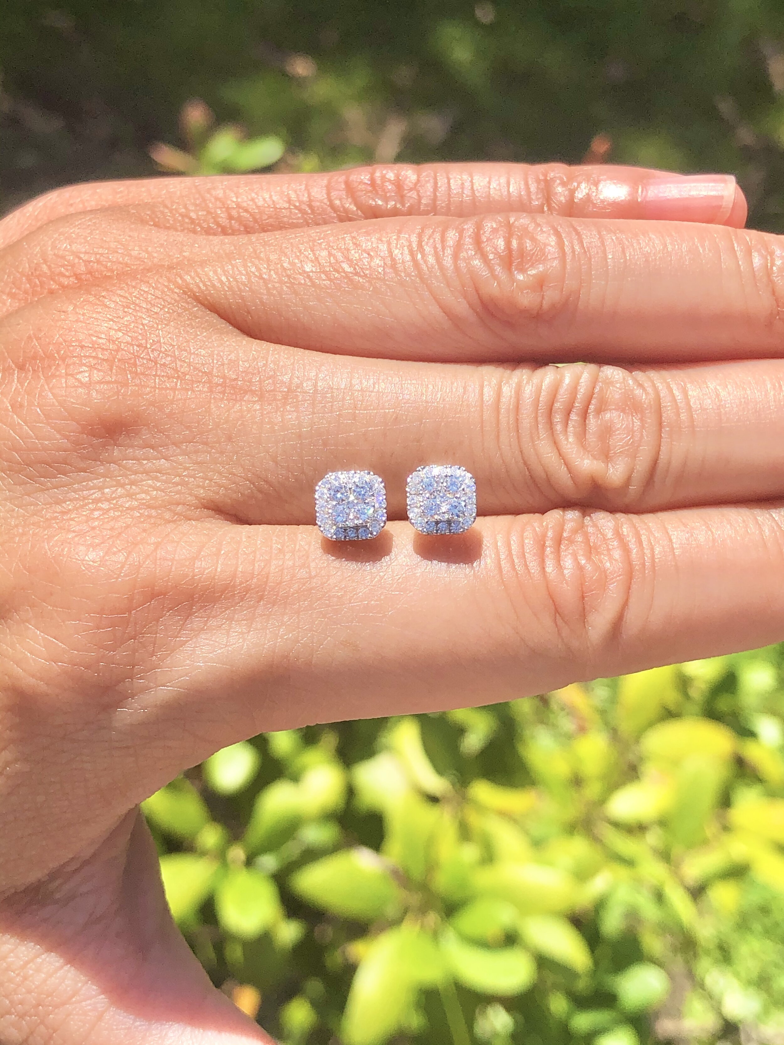 Ella Petit Square- Diamond cluster halo earrings 