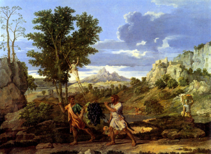 "The Bunch of Grapes of the Promised Land" by Nicolas Poussin, 1664. via