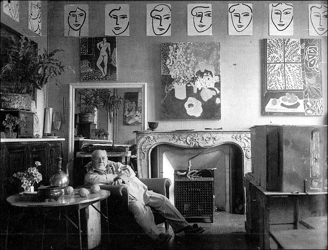 Matisse in his studio, 1948. Source: http://artistandstudio.tumblr.com/post/14867542783/henri-matisse-in-his-studio-in-the-south-of