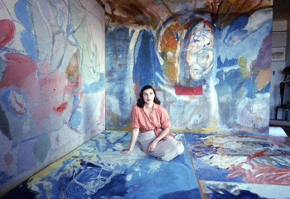 Helen Frankenthaler in her studio, 1956. Photo for Life magazine. Source: https://zoowithoutanimals.com/2015/08/31/inside-the-artists-studio-helen-frankenthaler/