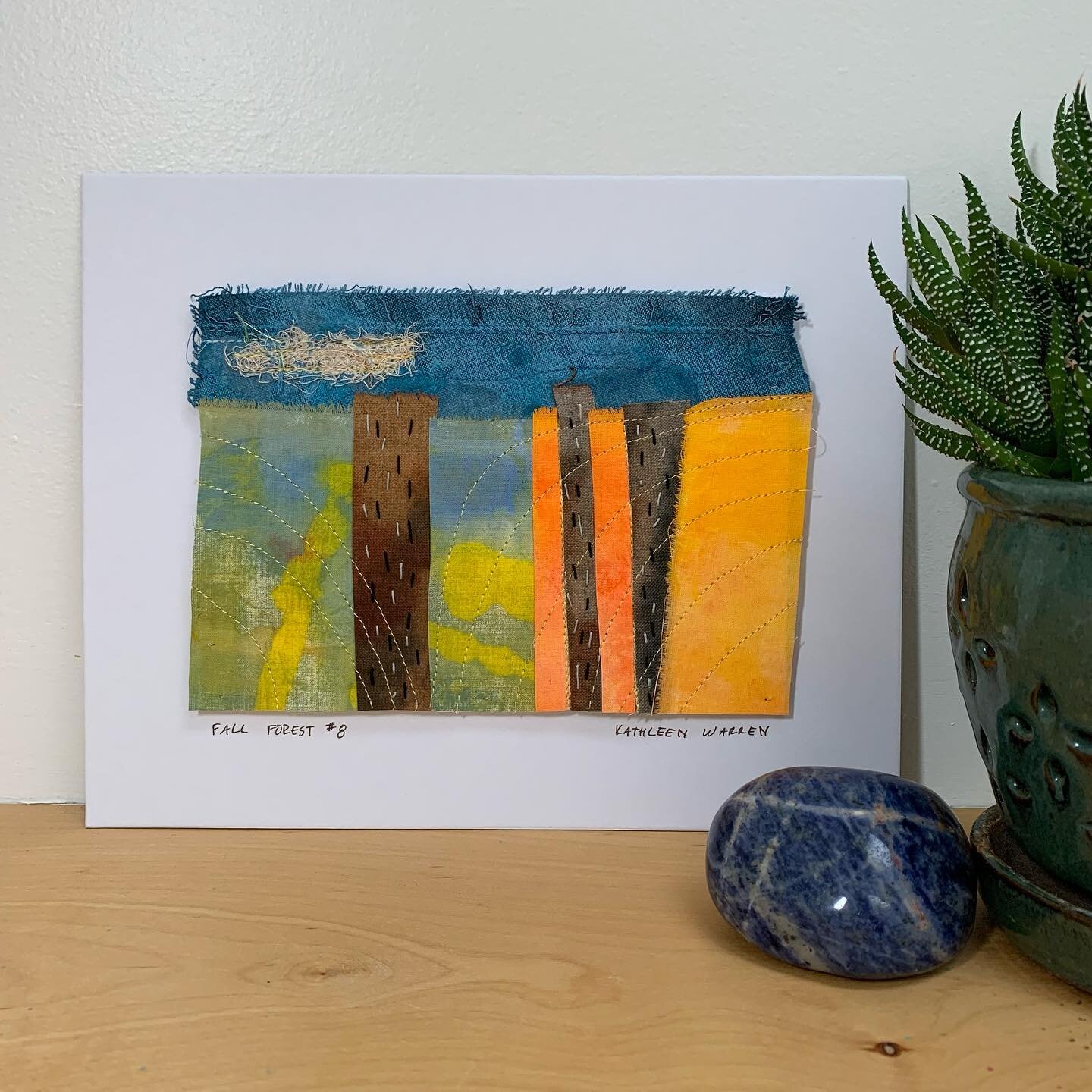 Fall Forest #8 is inspired by a stand of maple trees that actually glowed with the sunlight streaming through the leaves. I also saw bits of the blue sky and shades of green from evergreen trees. This 5&rdquo;x7&rdquo; piece is float mounted on 8&rdq