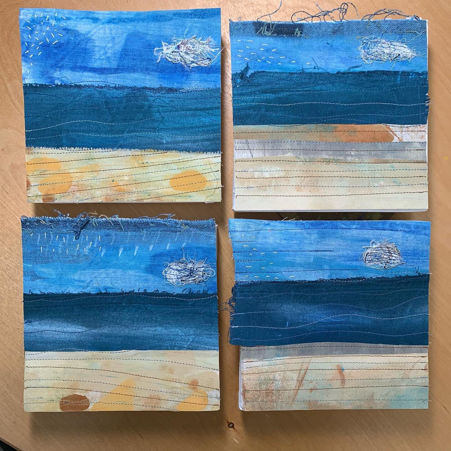 Still available for sale $50 each online today and tomorrow @BrushwoodCenter Link in profile😁

Lake Michigan Shore #11-14  are inspired by a standing on the water&rsquo;s edge watching the waves.  This piece is mounted on a 6 inch square wide stretc