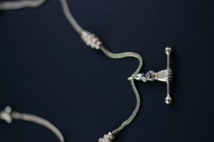 14 karat gold Victorian Hand Motif Necklace Watch Chain / Click on image to find out more.