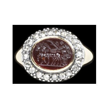 Europe, c. 1810 Ring, gold mounted with rose-cut diamonds set in silver and carnelian intaglio set in gold V&A Museum