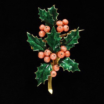 France, c. 1865 Enameled gold and coral brooch V&A Museum