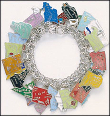 Or they can be themed, for example in the case of this bracelet with USA State symbols.