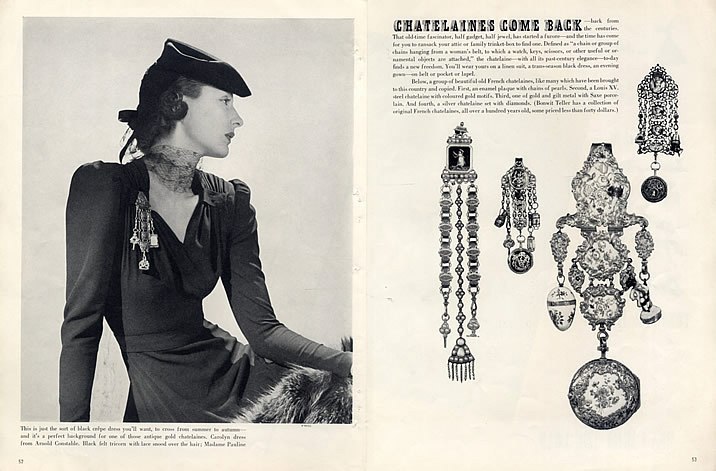 In 1938, there was a brief attempt to bring back the Chatelaine as a brooch.