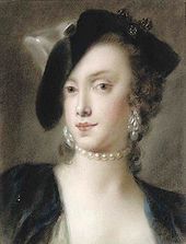 Caterina Sagredo Barbarigo by Rosalba Carriera, cir. 1740. Wearing a single-strand pearl collar and pendant pearl earrings