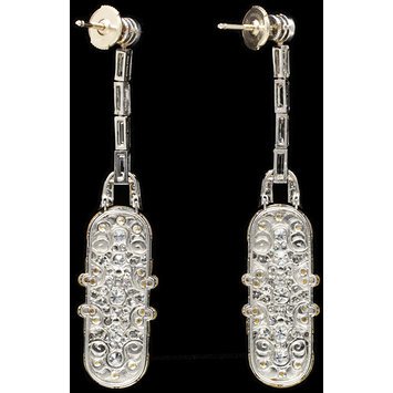 Paris, c.1920-1930 Earrings with platinum, gold, enamel, and baguette-and brilliant-cut diamonds Showing back with post and butterfly back findings V&A Museum