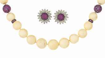 Christie’s Sale 7804 10 December 2012 London, South Kensington A pair of pink sapphire and diamond earrings, by Michele della Valle, and a white coral and pink sapphire necklace