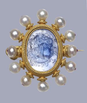 Castellani Cameo of Medusa, c.1870. Sapphire.
