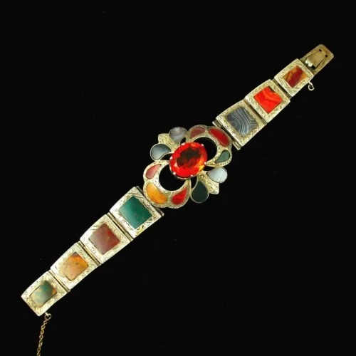 Victorian Specimen Agate bracelet in Sterling Silver and centered with a large faceted Citrine.