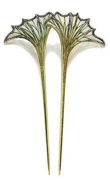 Plique-à-jour enamel with small rose-cut diamonds in the veins c1900 by Louis Aucoc (1850-1932)