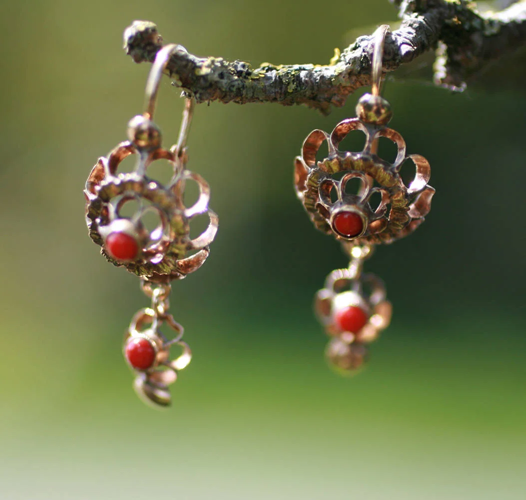 Antique Spanish Coral Gold Earrings
