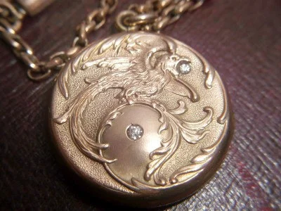 Art Nouveau Phoenix locket. Previously sold by Elder and Bloom. For more information see here.