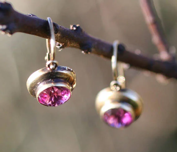 Art Deco Red Spinel 14 k Gold Earrings