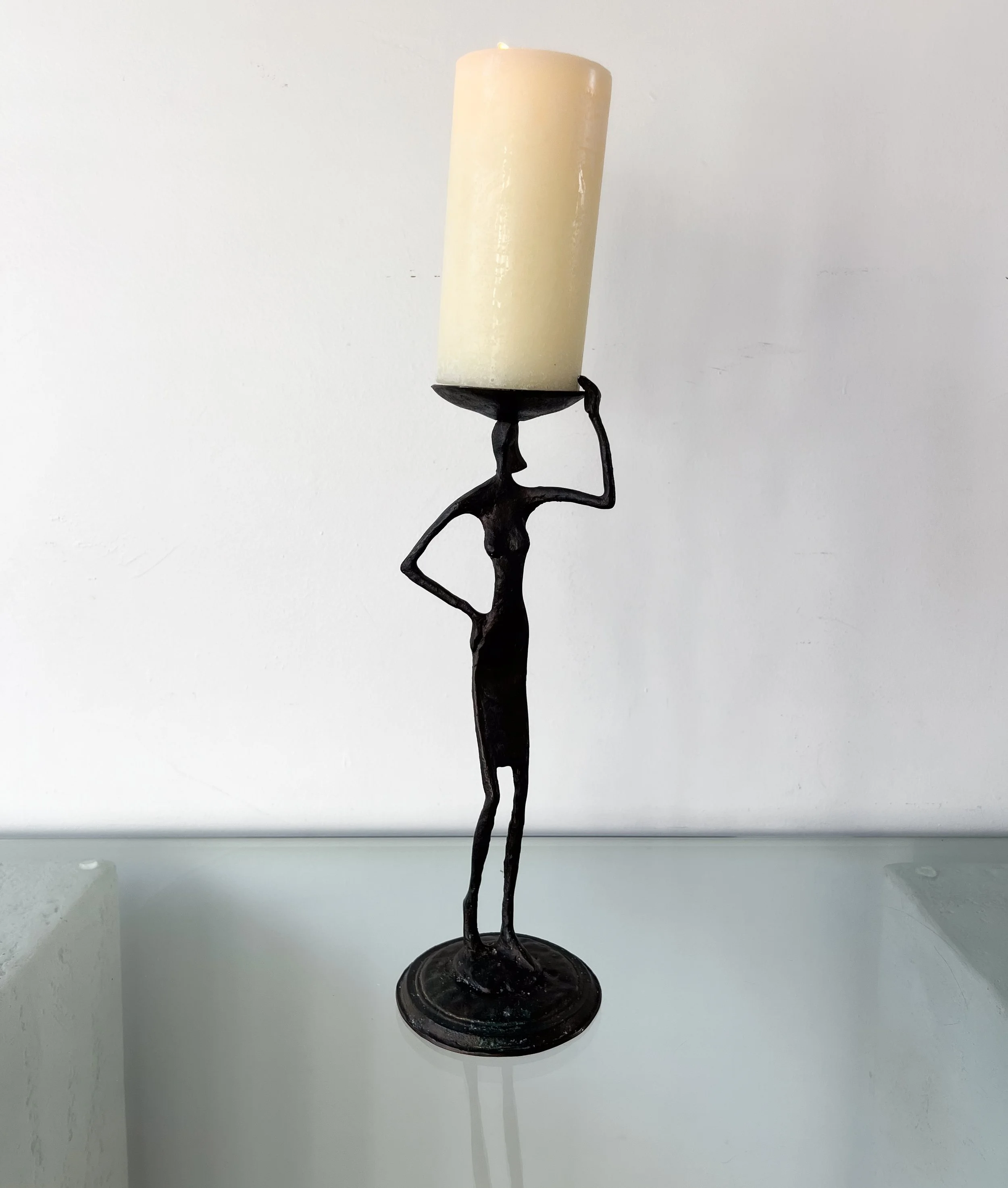 Metal African Woman Candle Bearer