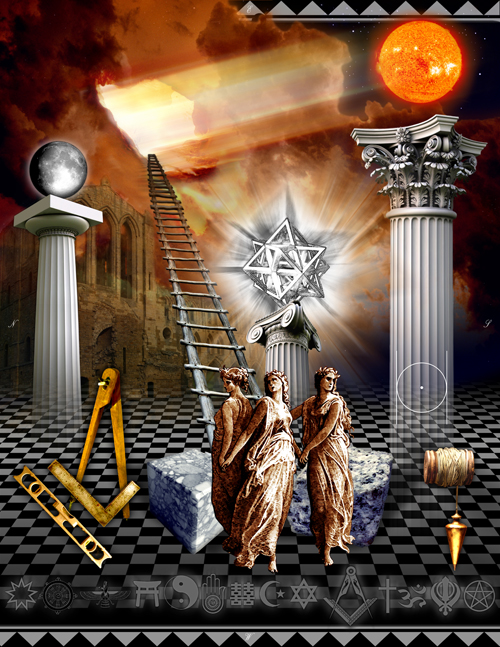Modern Interpretation of the 1° tracing board. Credited to Greg Stewart, writer of the blog Masonic Traveler.