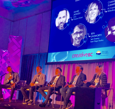 Intel’s Raj Puran, with YDreams’ Daniel Japiassu; VR Studios’ Chanel Summers; Dark Slope Studios’ Ben Unsworth, and DreamCraft Attractions’ Krystian Guevara at the location-based entertainment panel, September 22, 2018