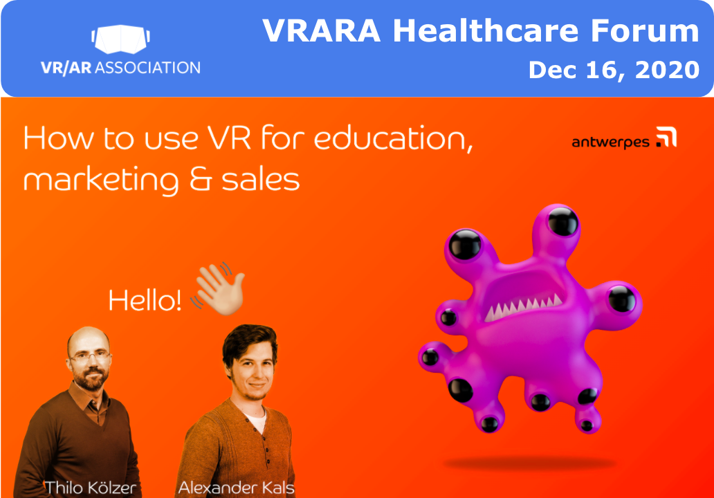 Learn about Virtual Reality for education, marketing and sales in healthcare on Dec 16 during our VRARA Healthcare Forum 