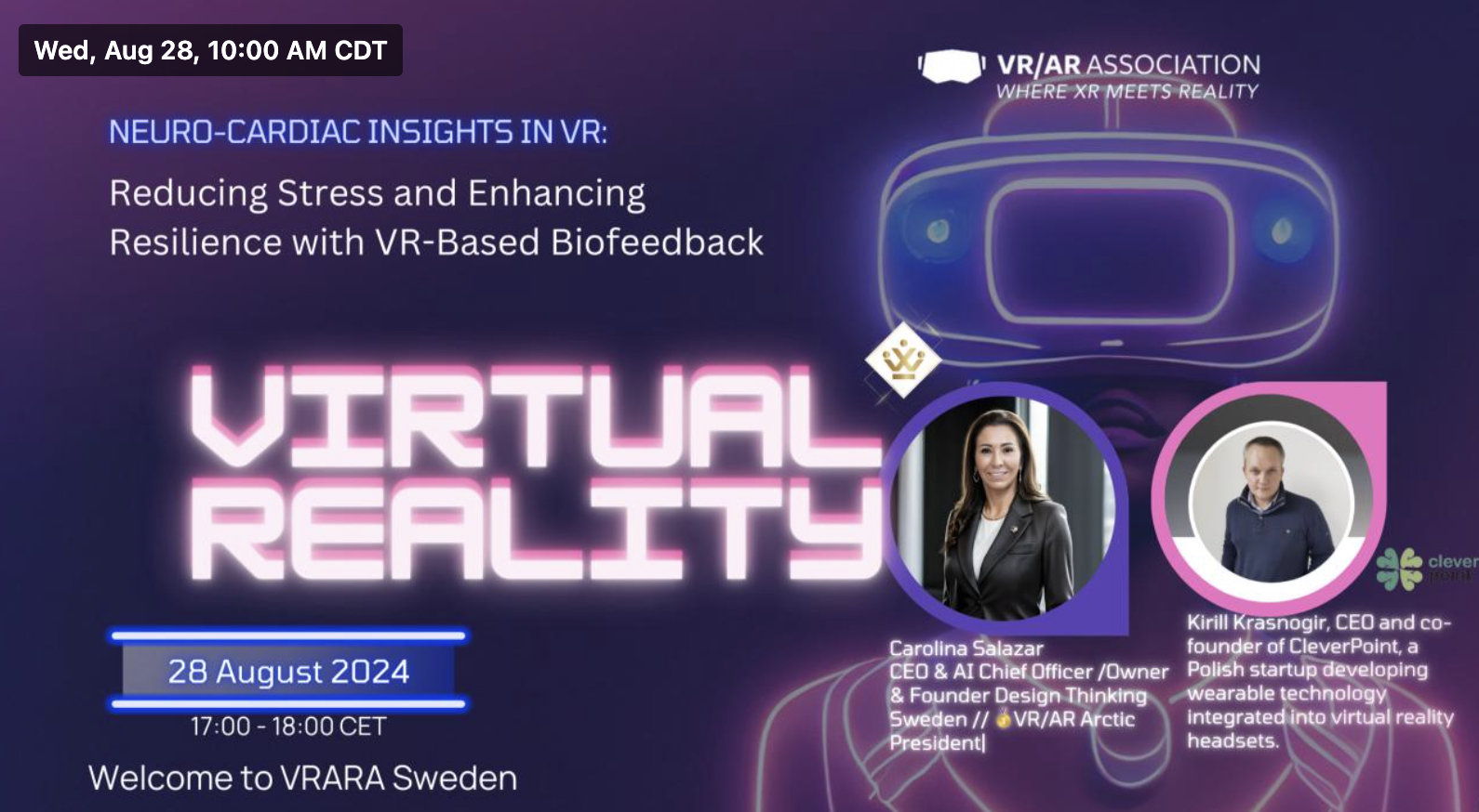 VRARA Sweden Presents: Neuro-Cardiac Insights in VR: Reducing Stress and Enhancing Resilience (Virtual Event)