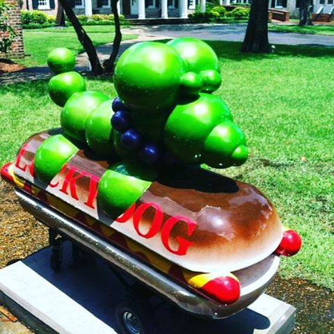 The @luckydogsnola #beaddog . Man, we love this city! #luckydog #sculpture #art #local #love #beads #dog #hotdog #neworleans #tradition #nola #food #eats