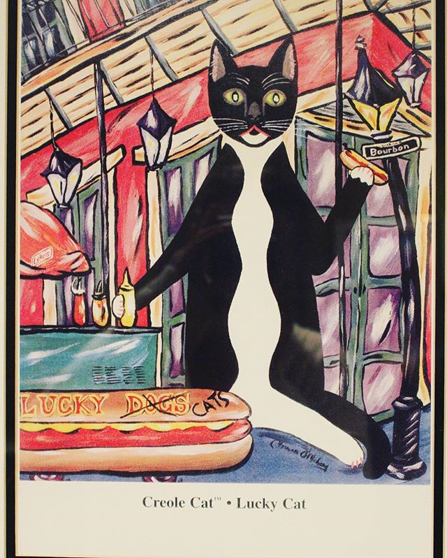 &quot;Creole Cat&quot; - we love @luckydogsnola #art . Be sure to tag us so we can share! #creole #cat #luckydogsnola #hotdogs #Nola #southerliving #neworleans #original #bourbonstreet #frenchquarter #french #foodcart #food #nomnom #hotdogs