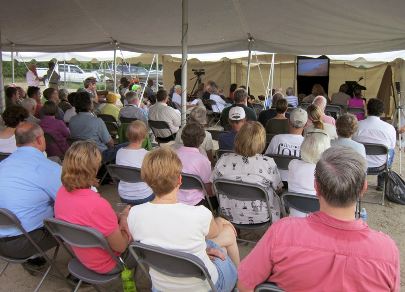 Guests watch a video on the Ramsar designations for Emiquon and the Dixon Refuge, created by The Nature Conservancy with input from TWI and the U.S. Fish and Wildlife Service.