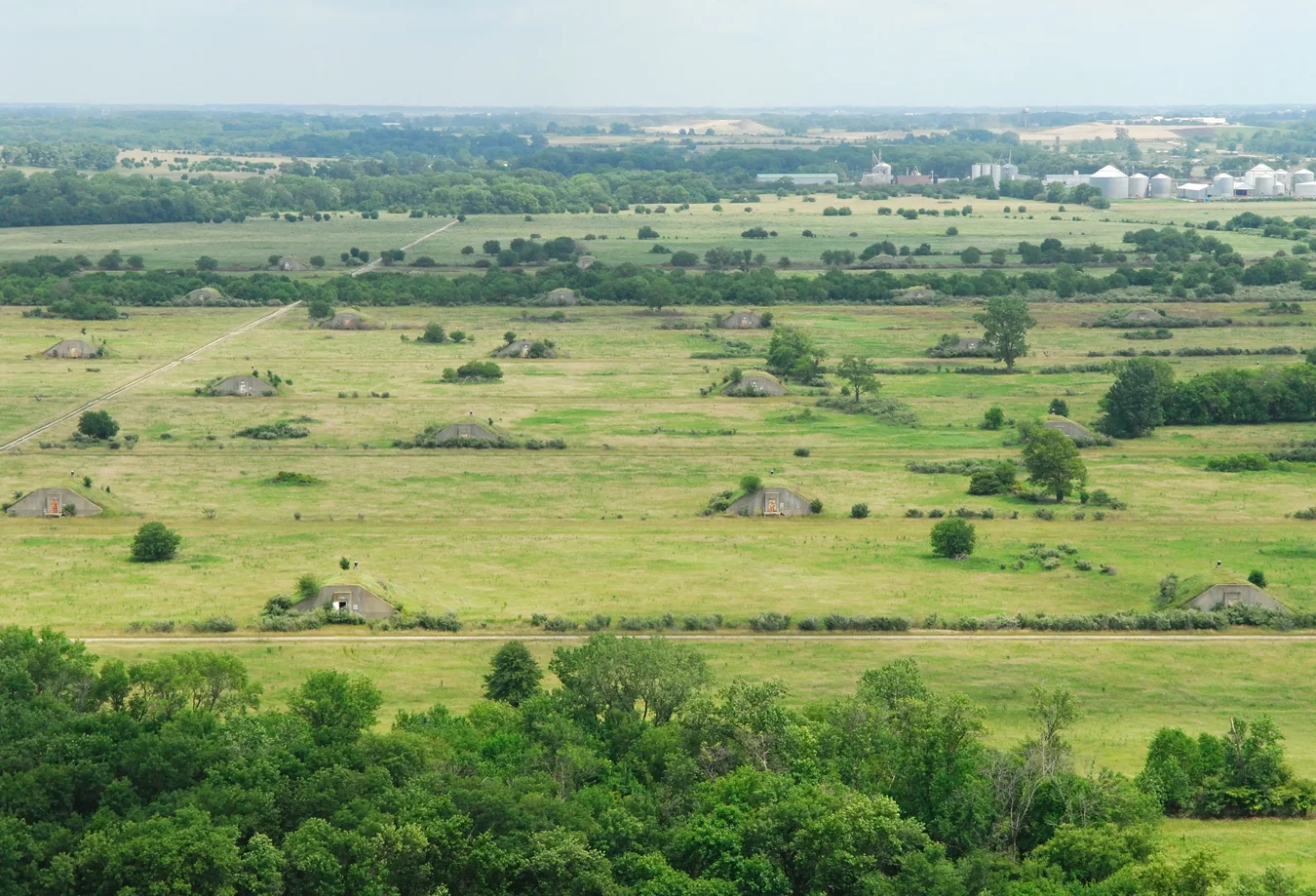 An aerial view of a portion of Midewin National Tallgrass Prairie that will be restored under the new seven-year project, including former arsenal ammunition bunkers. Old bunkers will be removed by the Forest Service over the course of this project.