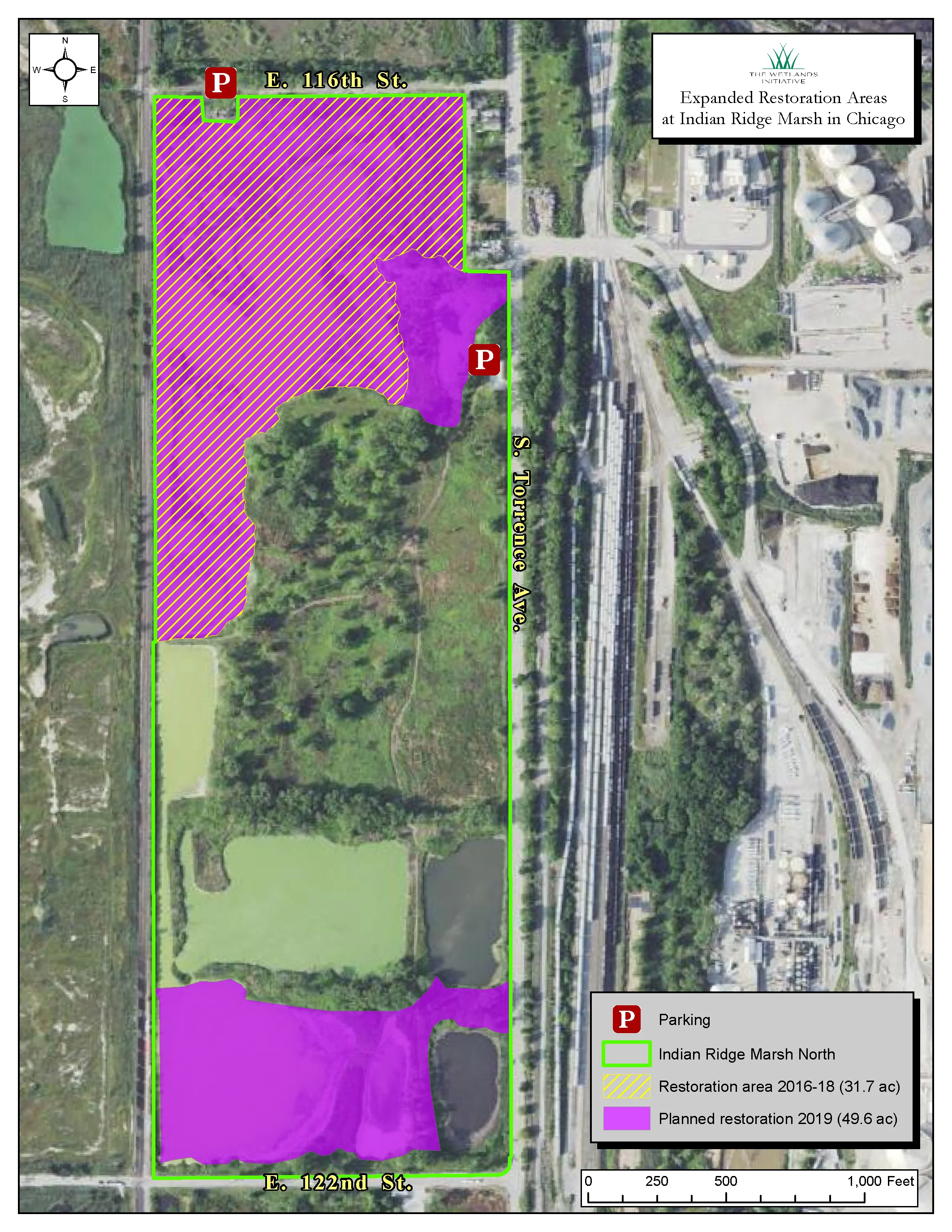 In 2019, the Indian Ridge Marsh restoration partners are expanding their work area and hoping for even more volunteer assistance. Map by Jim Monchak/TWI.