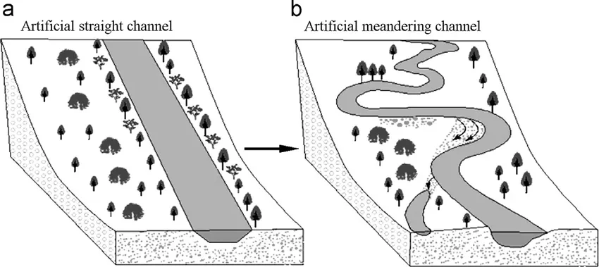 A review of ecological restoration techniques in fluvial rivers - Scientific Figure on ResearchGate. Available from: https://www.researchgate.net/figure/Diagrammatic-sketch-of-restoration-of-the-river-meandering-characteristics_fig2_298800236