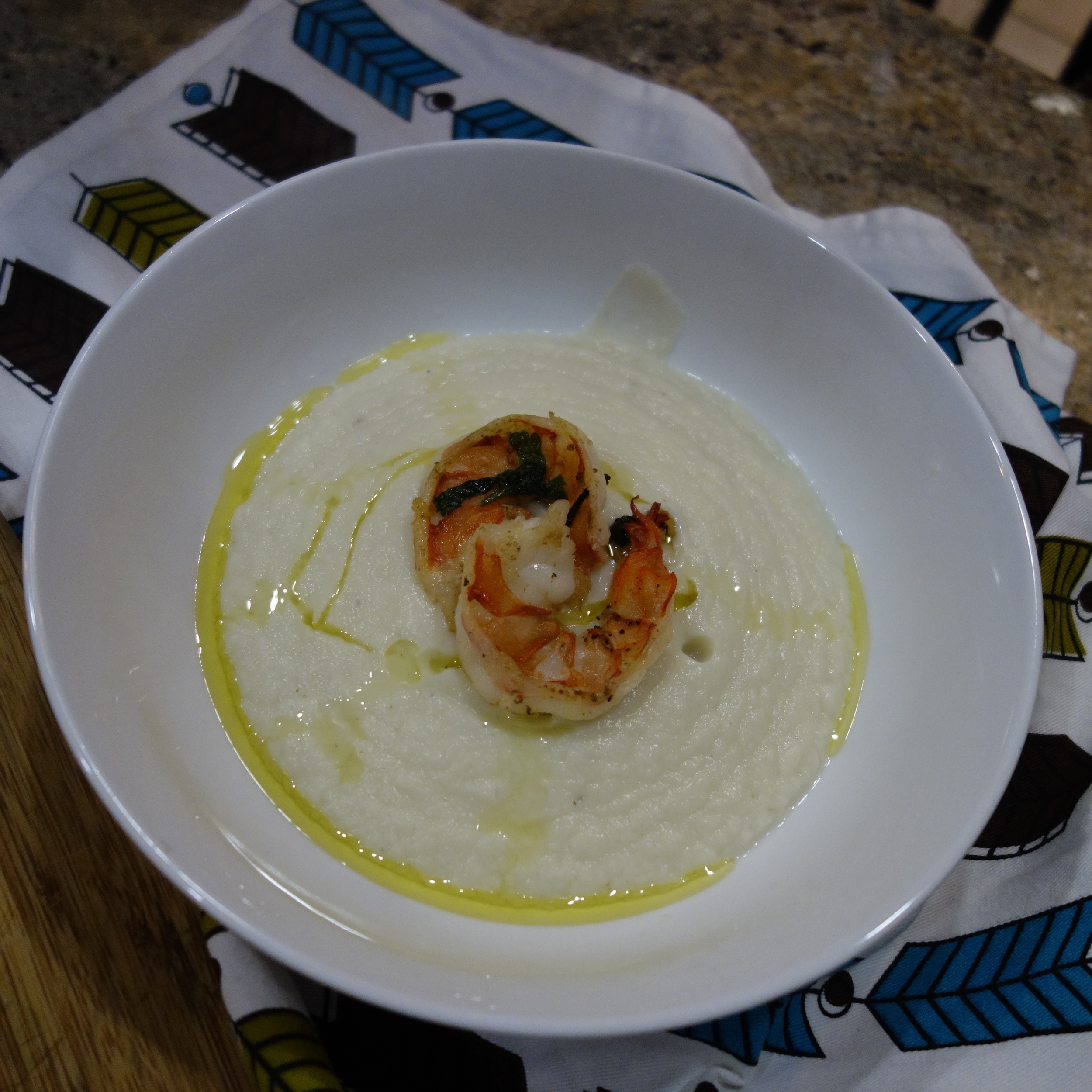 with grilled shrimp and olive oil drizzle