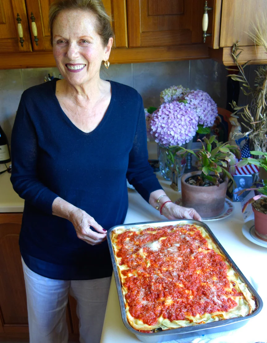 Teresa, pleased with the most amazing vegetable lasagna