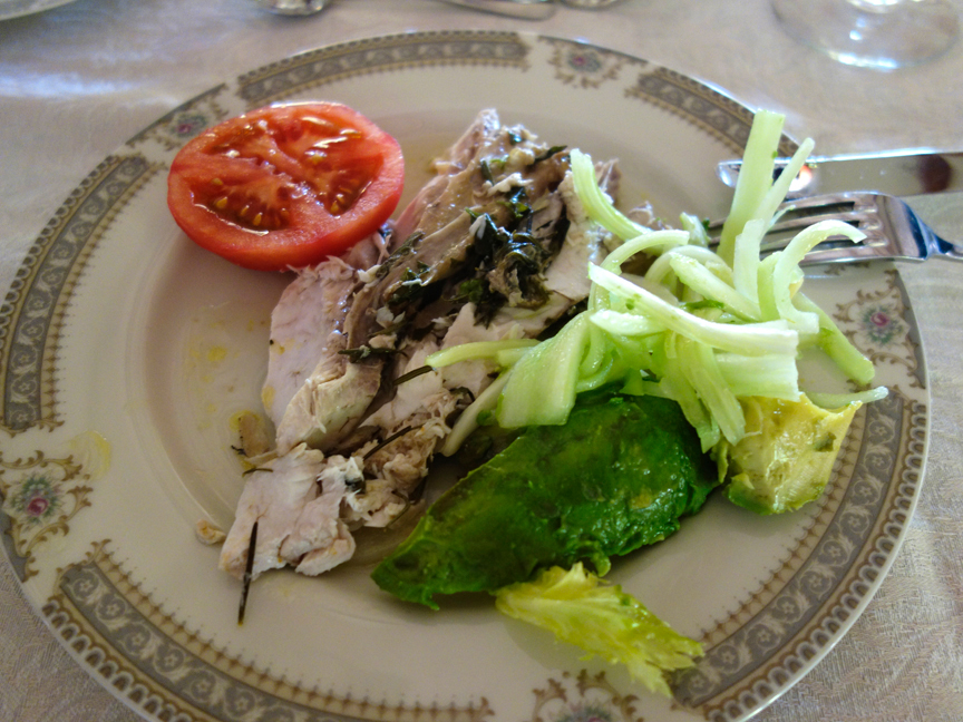 Roasted fish with celery salad, avocado & tomato