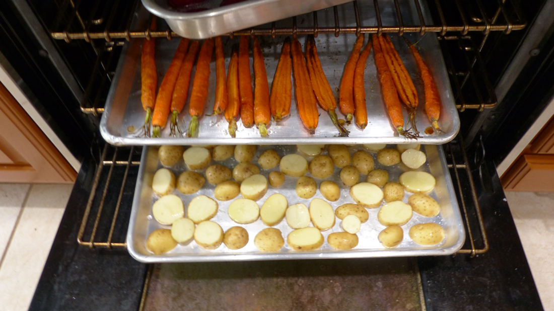 I added potatoes because JC loves these roasted