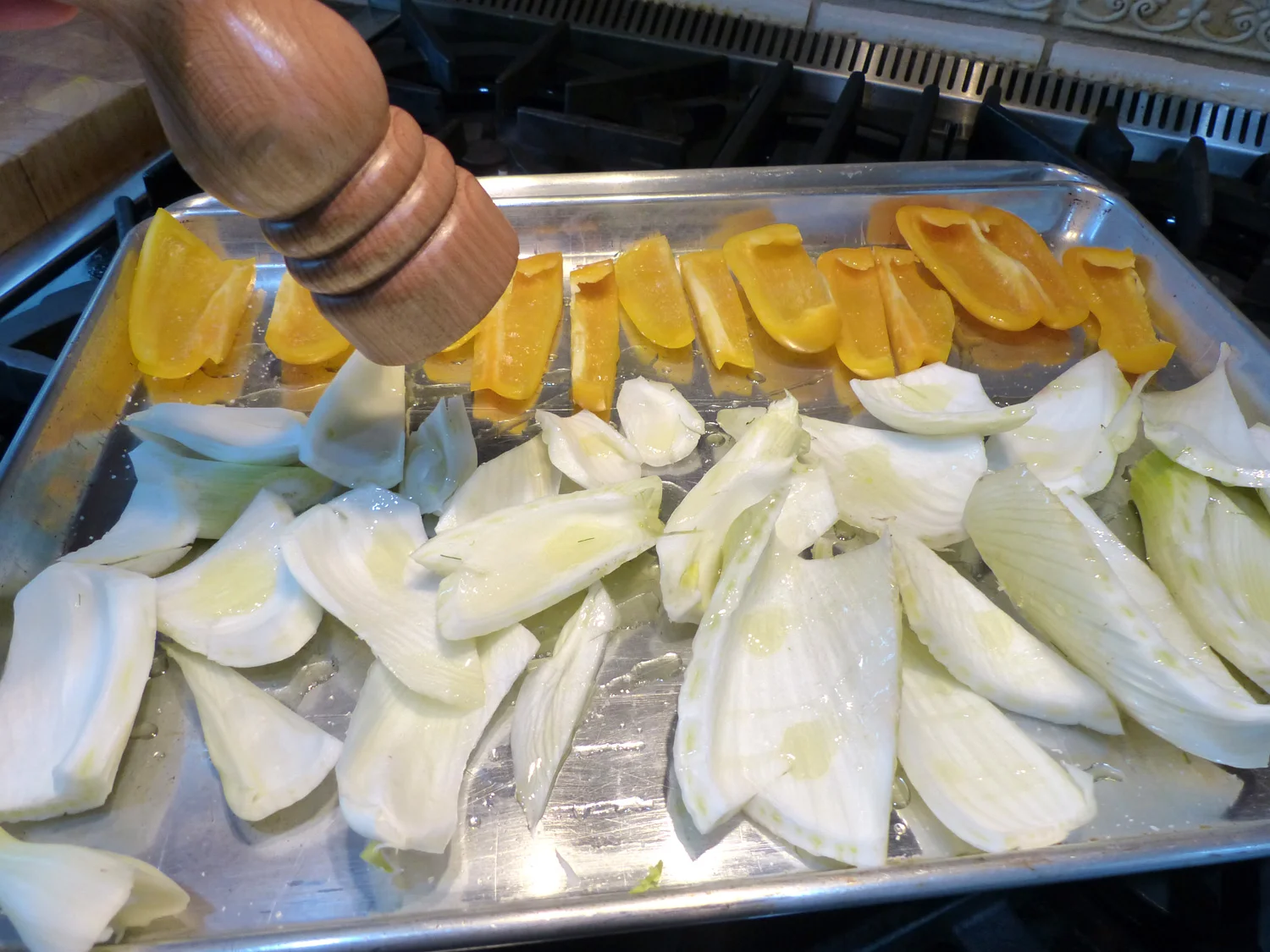 Adding the Magic 3, Olive Oil, Salt & Pepper