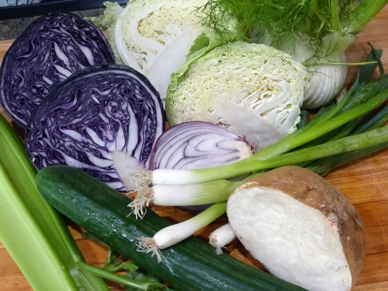 This version's line up of crunchy crunch veggies. Each trying to out crunch the next.