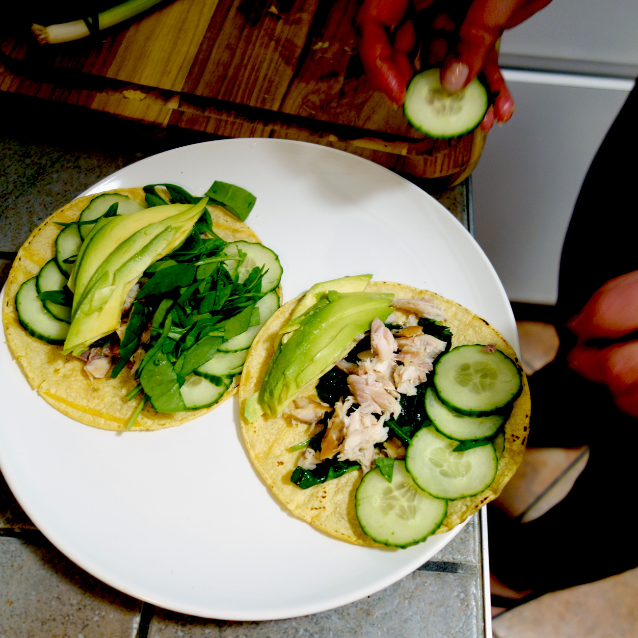 Both versions, raw spinach on the left, sautéed on the right. 