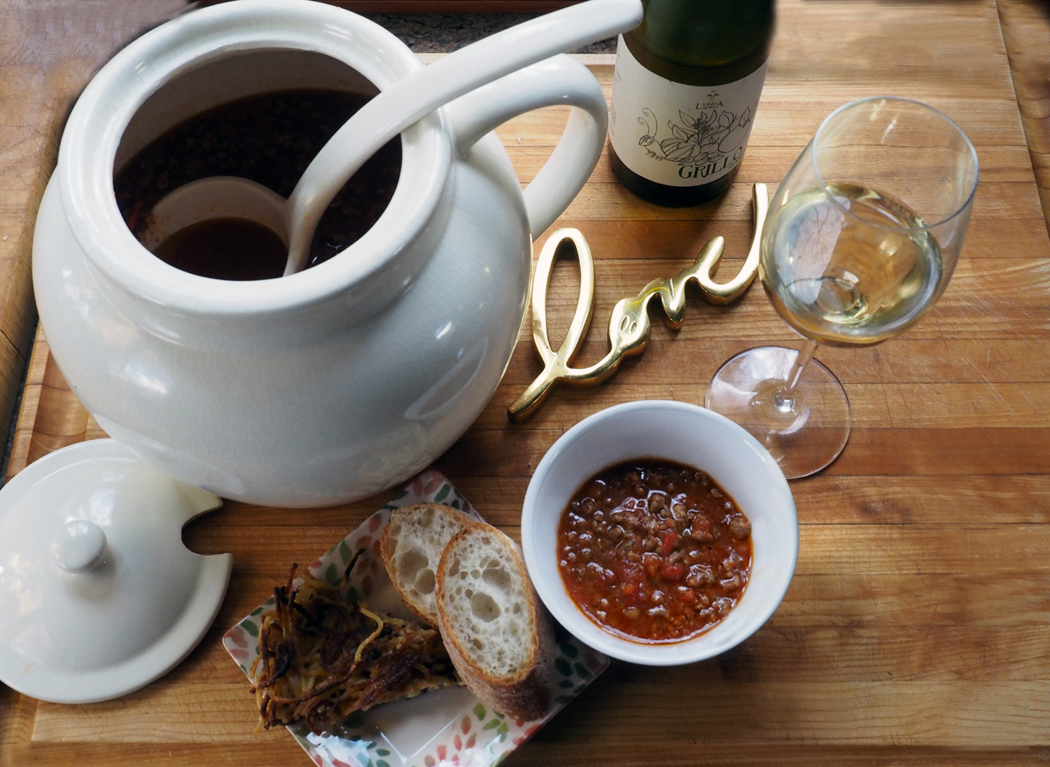 A huge bowl of hearty meat ragu