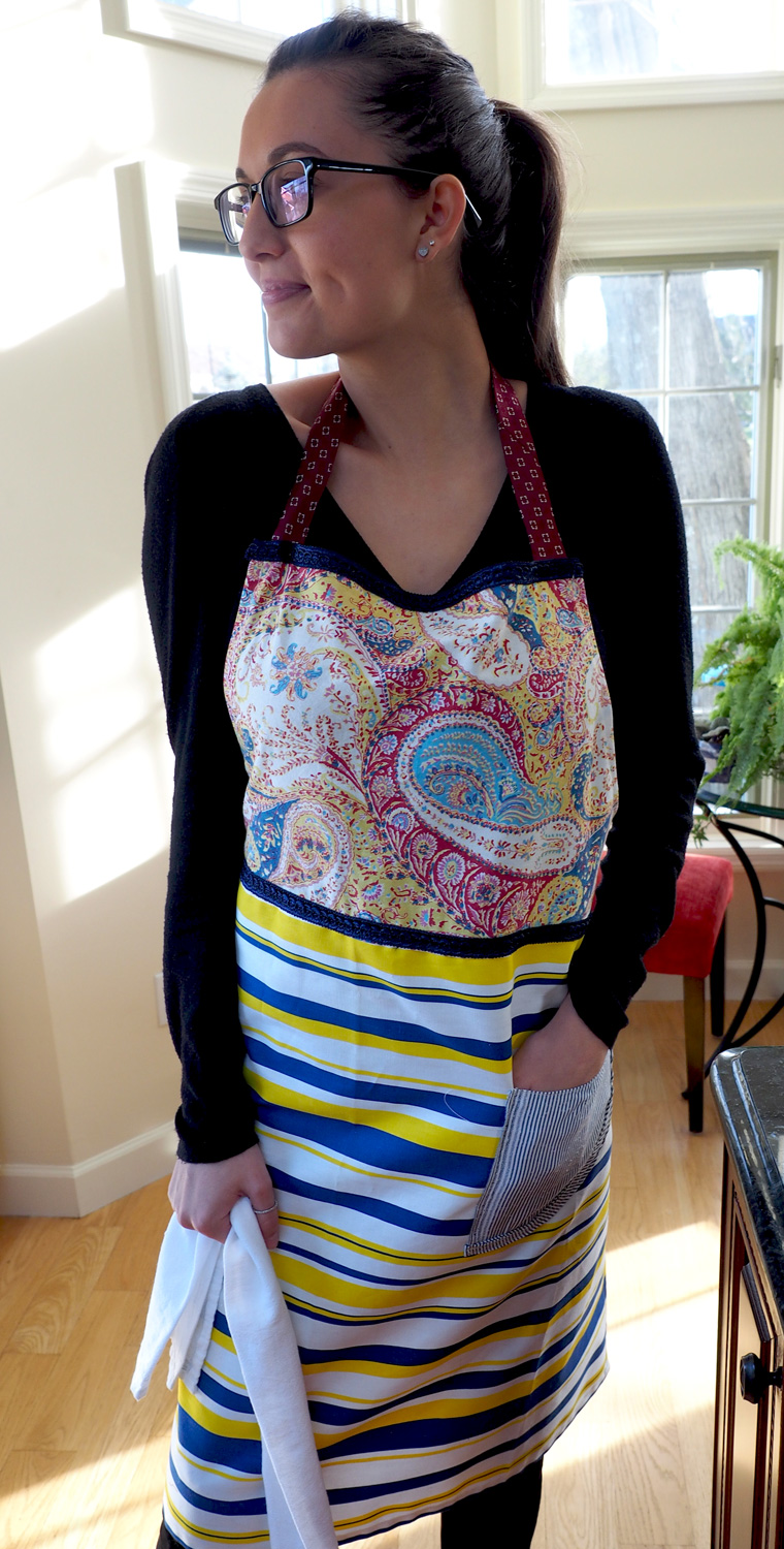 Gabrielle making modeling look easy as she shows off Nautical Strips & Paisley Apron .