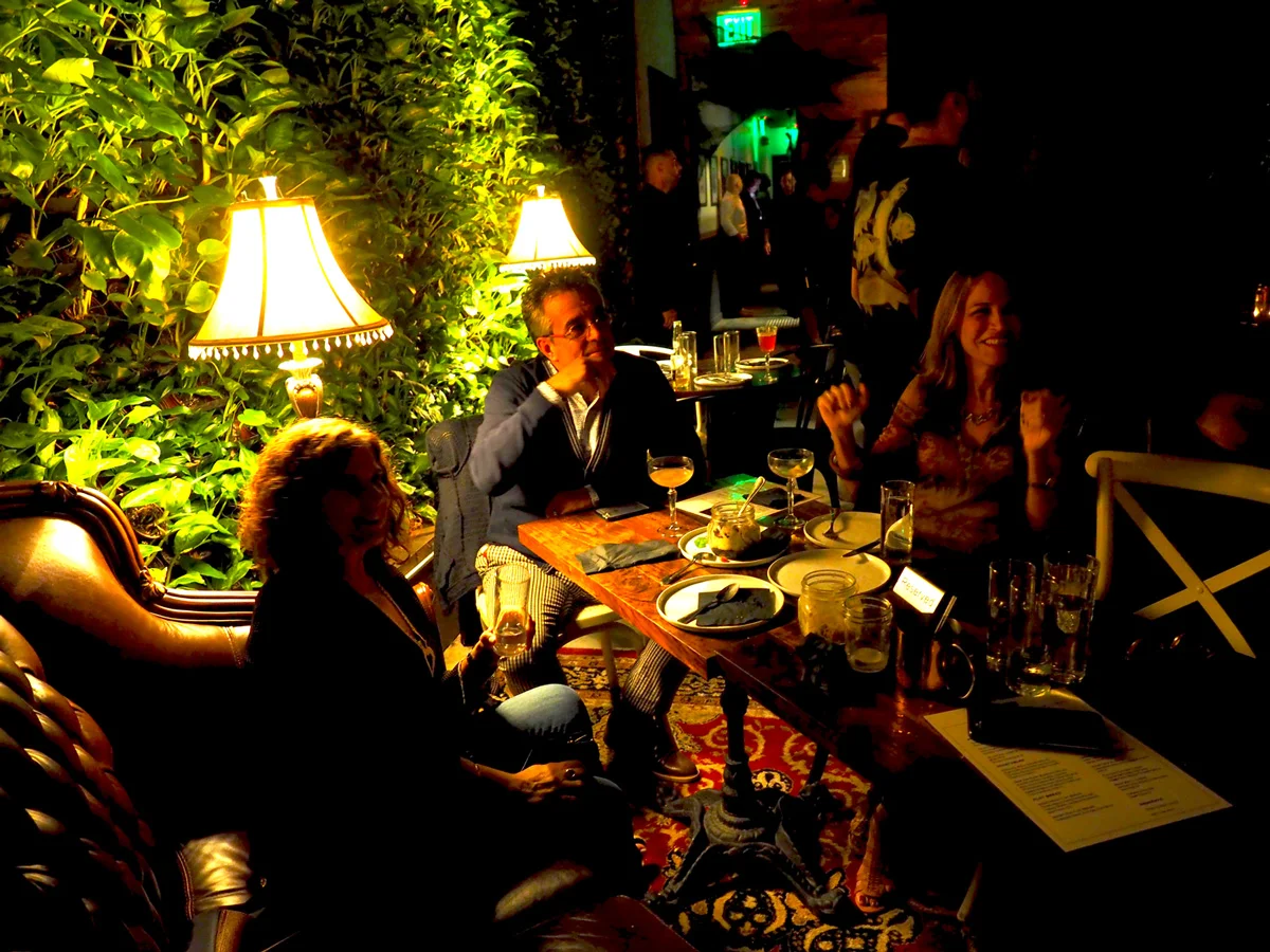 A very cool vibe, as if you were hanging out in your own cozy, stylish lounge.