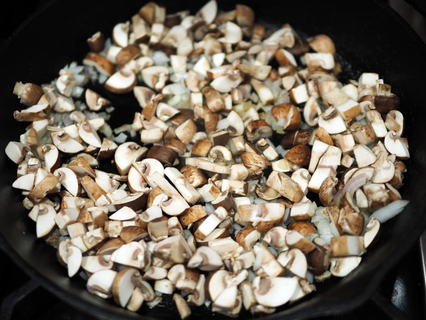 Patience is more than a virtue. Let the mushrooms sit there. I know it's tempting but do not stir them around. Let them get a good sear.