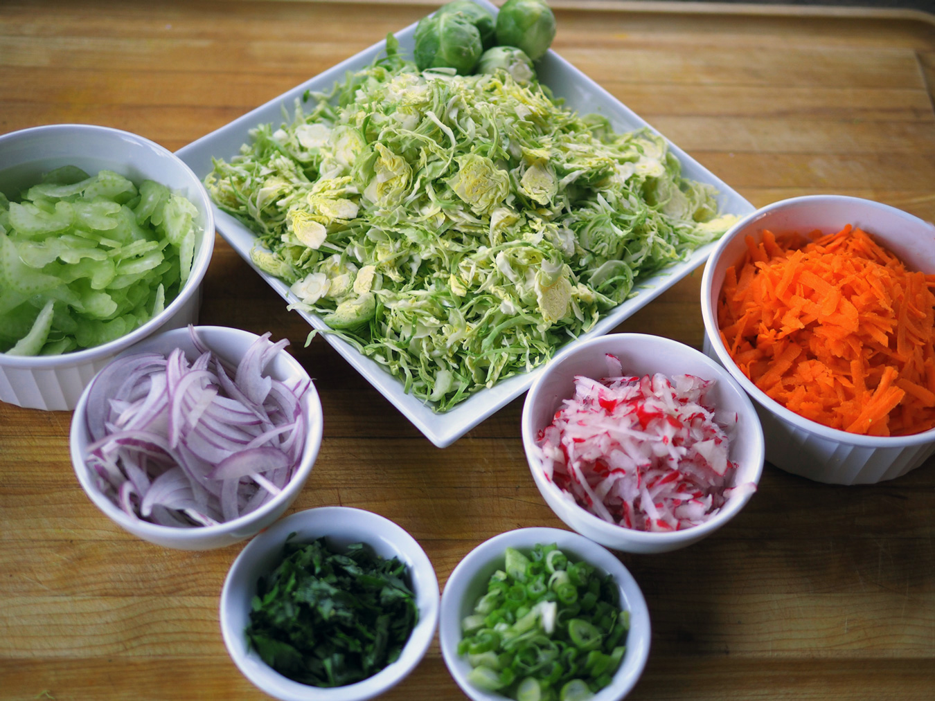 Shaved, sliced, chopped and ready to go.