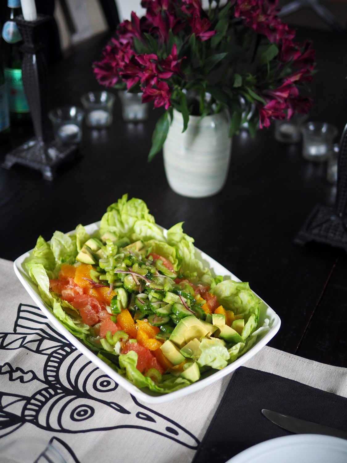 You know this salad. This is the Citrus Salad Bowl, but in one big bowl not individually plated. This way we could go back for seconds.