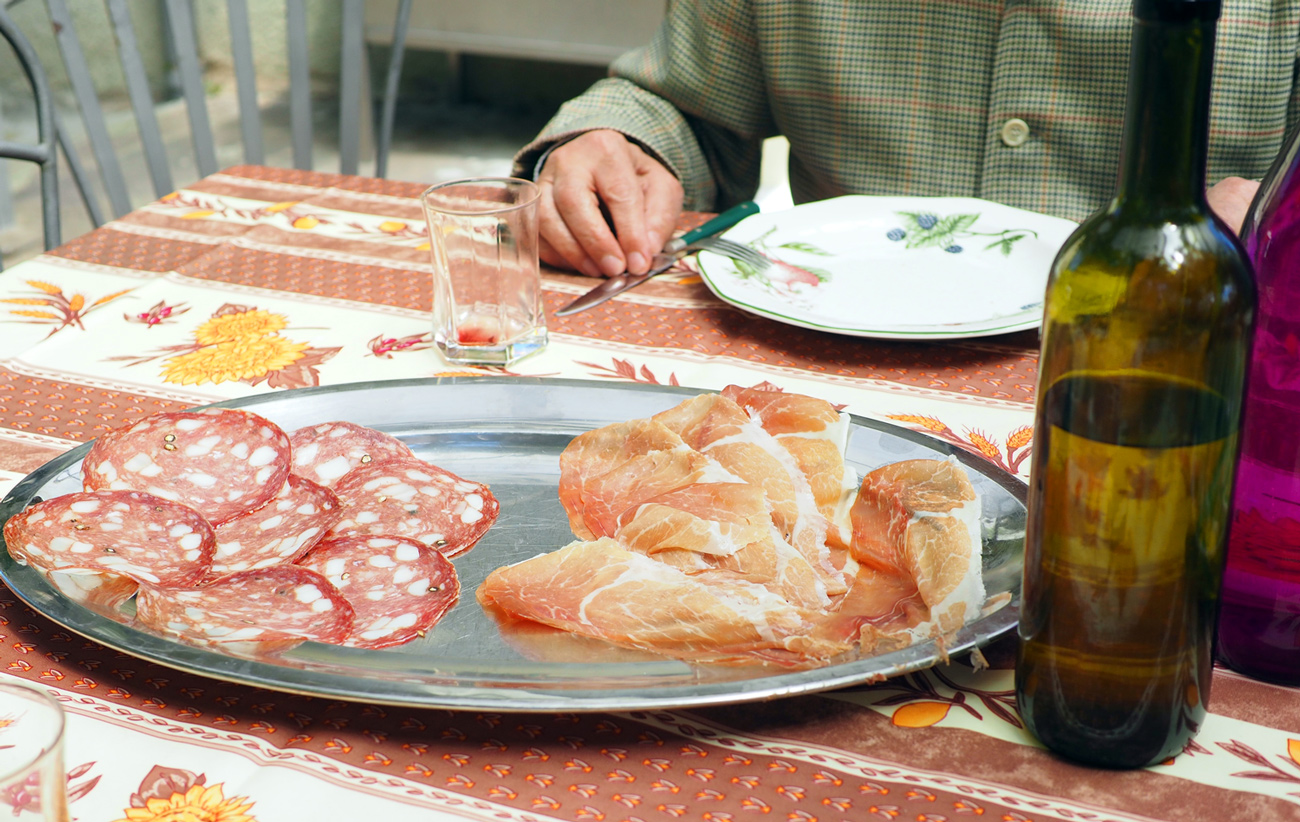 Dry cured meats for antipasto.