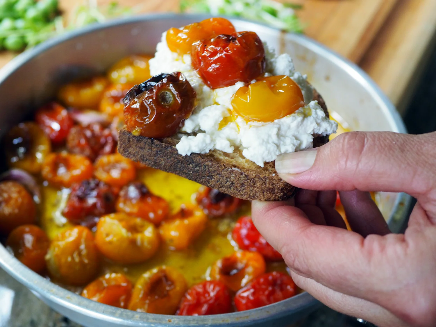 I'm sure you will figure out what to do with all those candy jeweled roasted tomatoes. One idea: make more crostini!