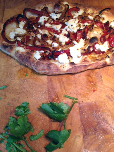 Roasted red pepper & goat cheese pizza