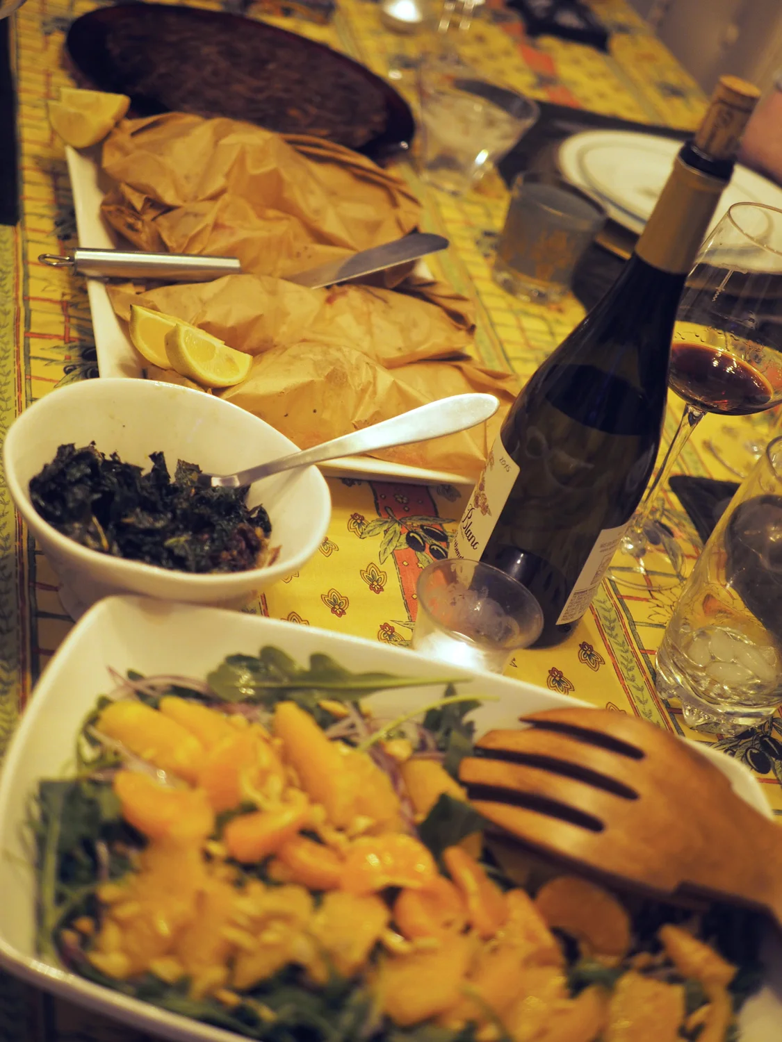 Of course, French wine was served. Beaujolais Blanc and Chateau Saint Roc Cotes du Rhone.