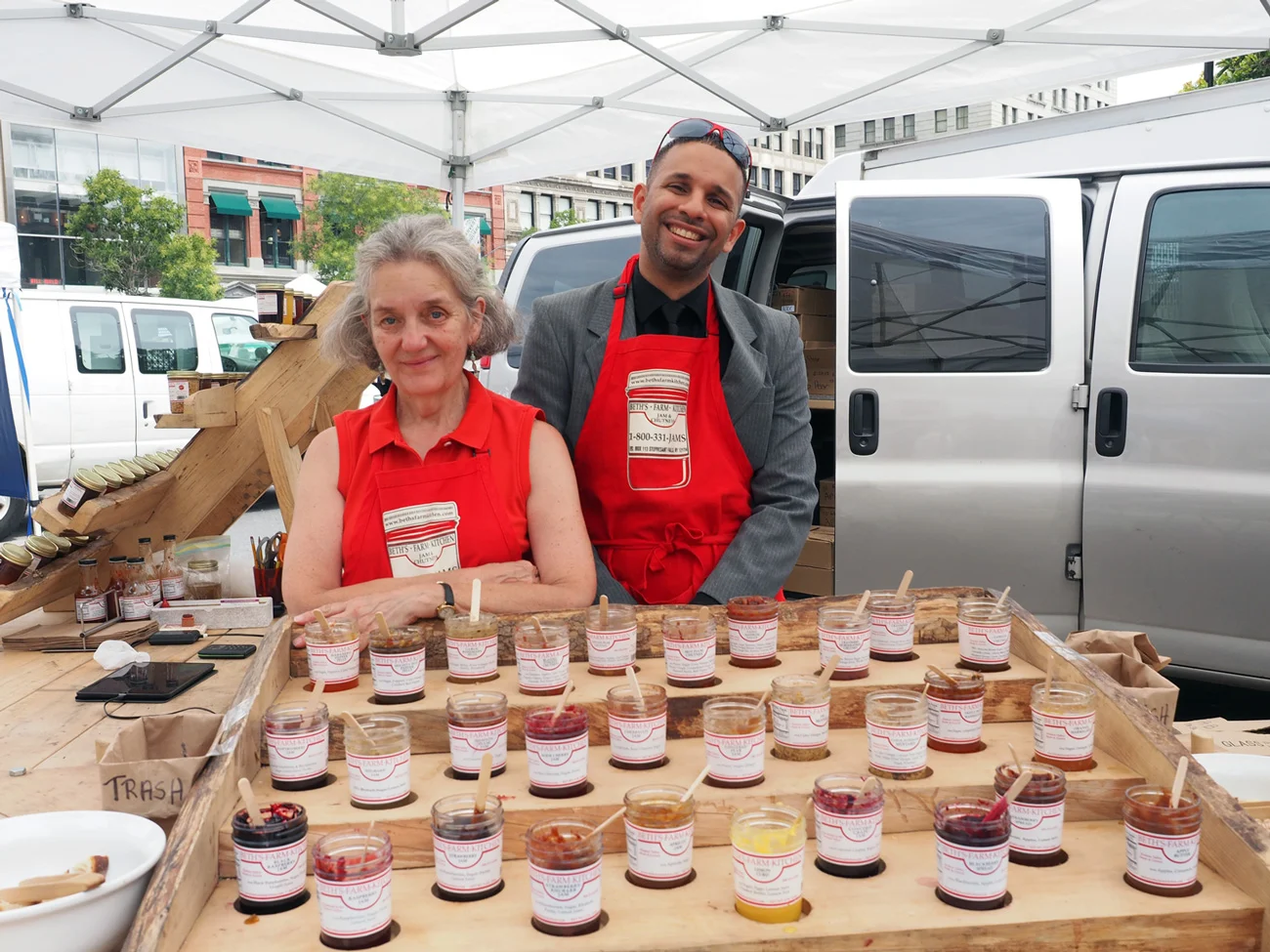 The owners of Beth's Farm Kitchen . They were eager to have me try their Hot Loving Habanero Jelly.