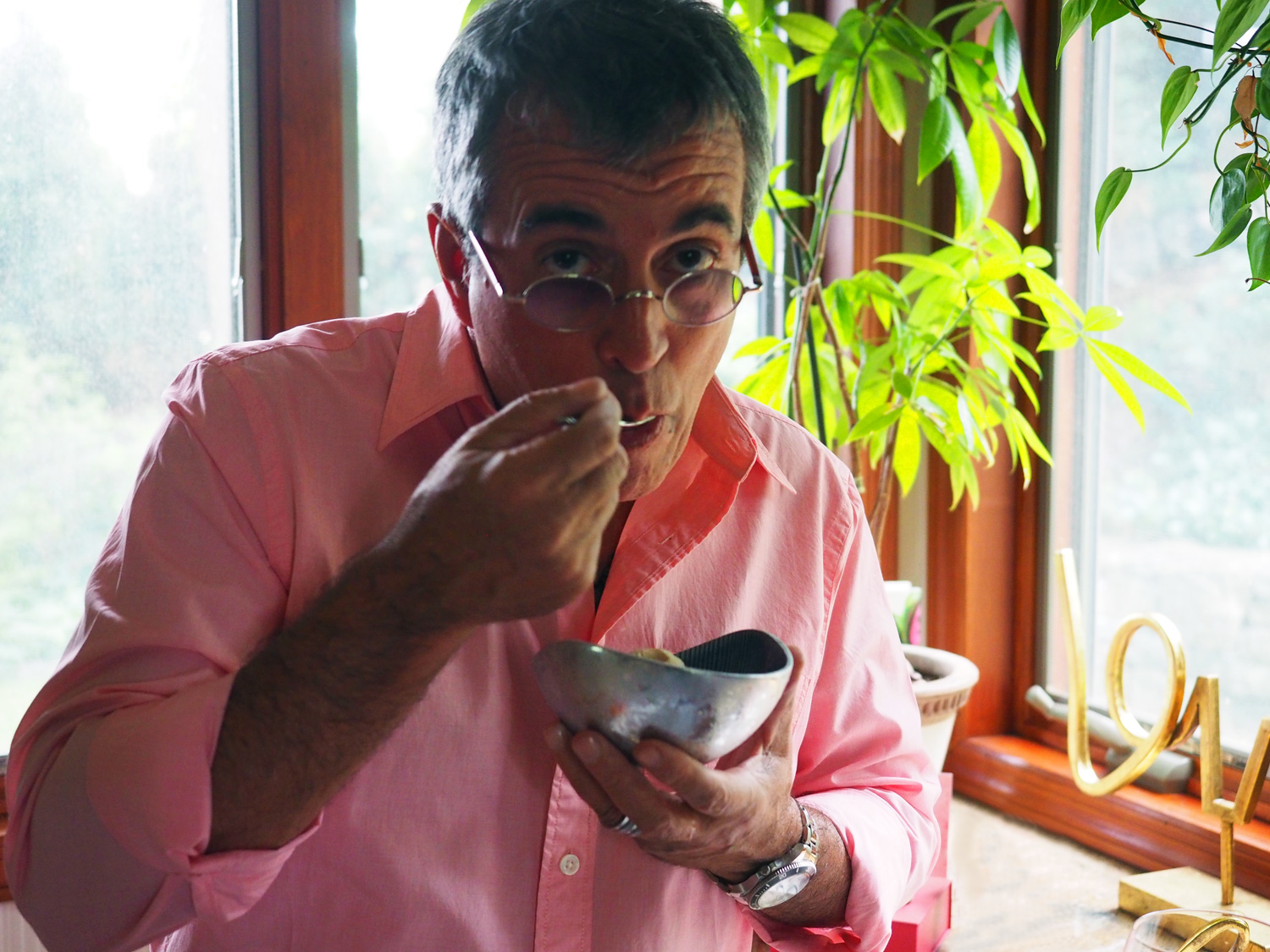 JuanCarlos trying to eat with moderation.